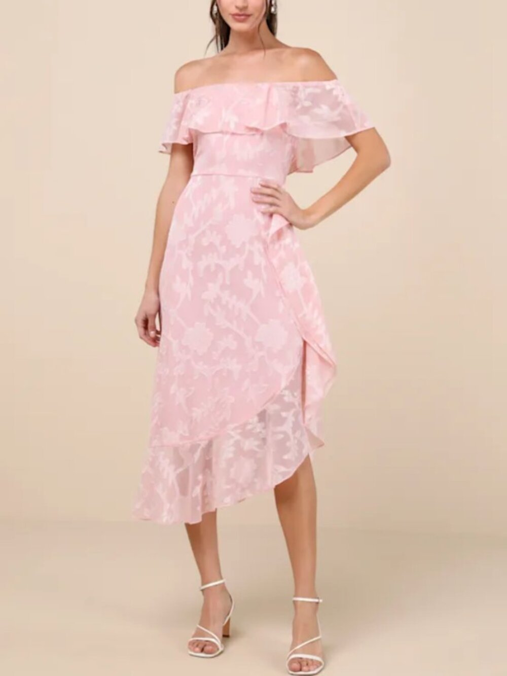Lulus Pretty Perfect Blush Burnout Floral Off-the-Shoulder Midi Dress Size XXL
